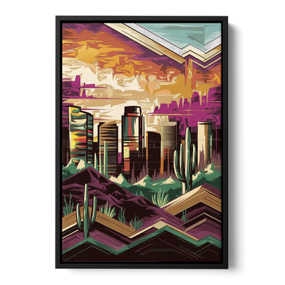Phoenix Skyline at Sunset - Black Frame Canvas