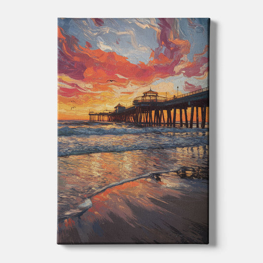 Huntington Beach Pier Sunset - Canvas Wall Art