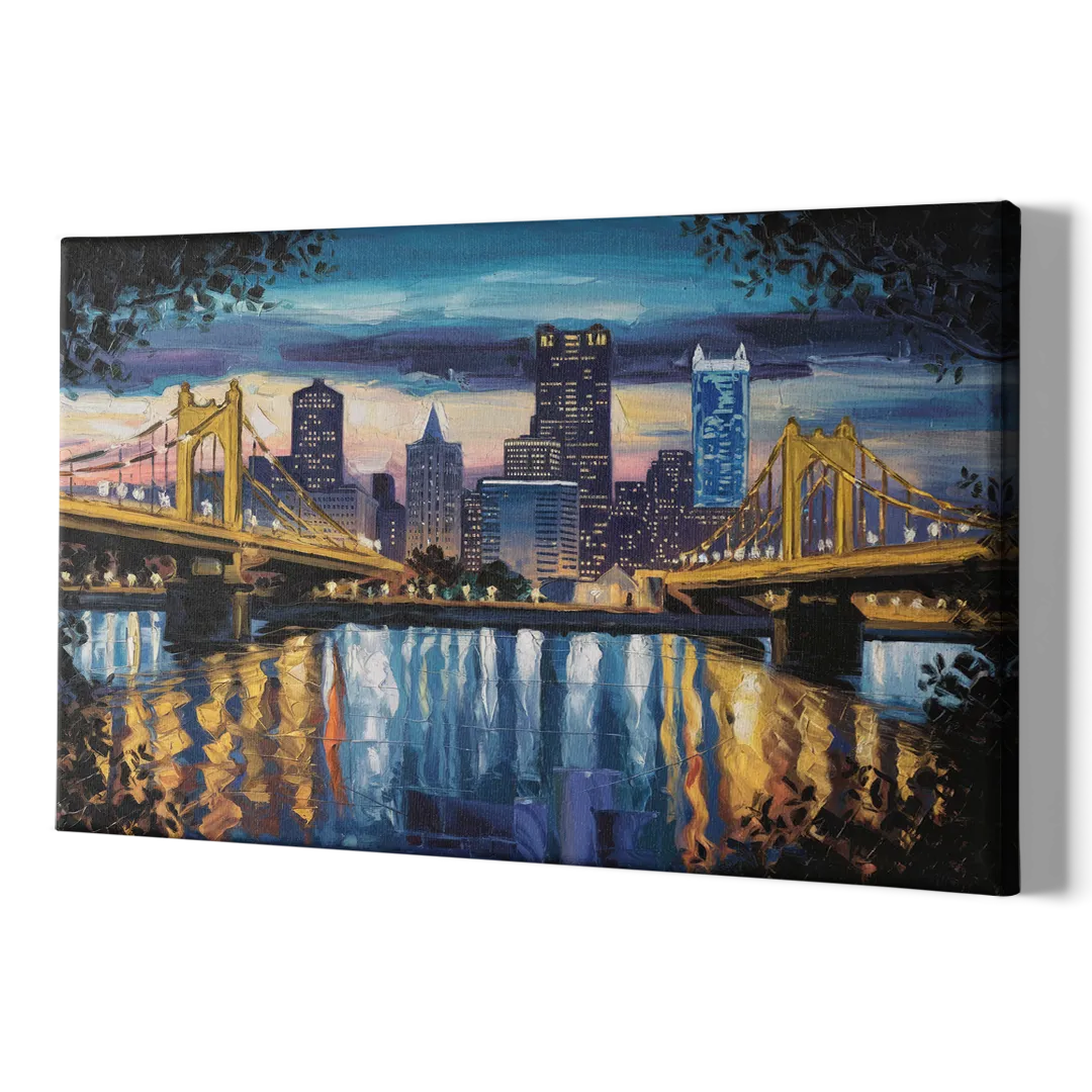 Pittsburgh Downtown Lights at Night - Canvas Print Art Sides