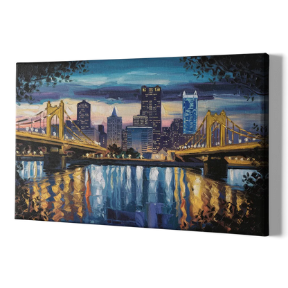 Pittsburgh Downtown Lights at Night - Canvas Print Art Sides