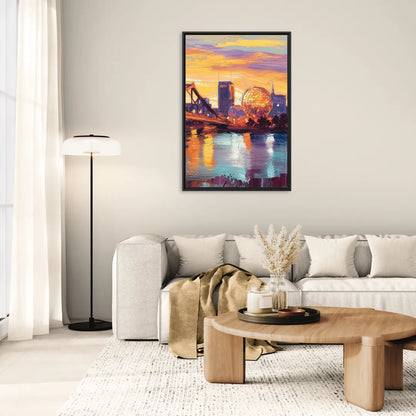 Knoxville Skyline Sunset - Living Room Black Frame Canvas