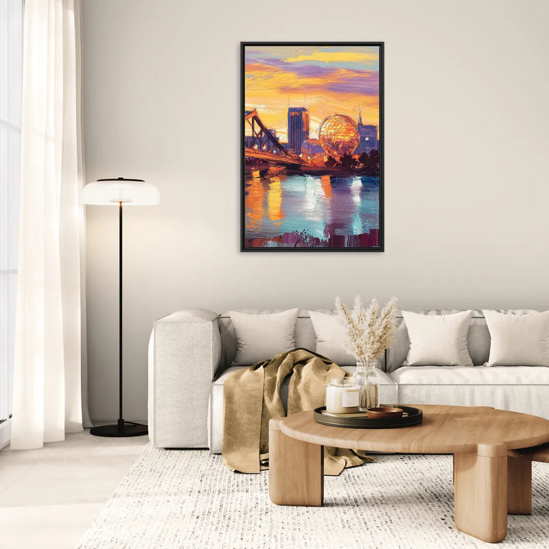 Knoxville Skyline Sunset - Living Room Black Frame Canvas