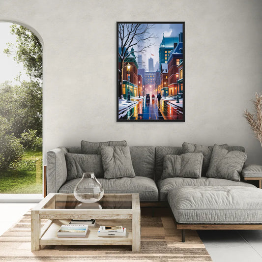 Montreal City in Winter - Living Room Black Frame Canvas