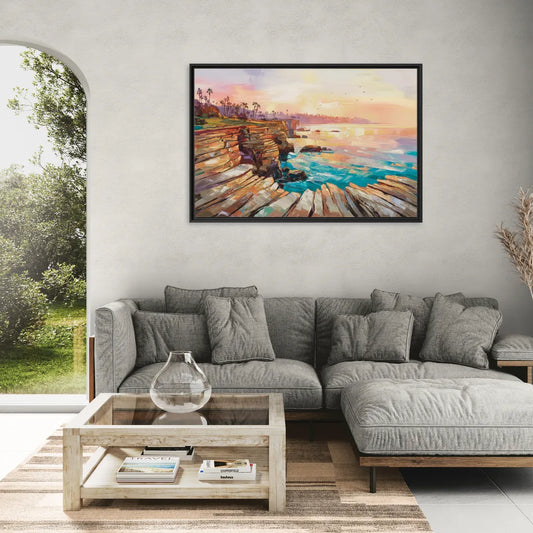 San Diego Coastal Cliffs - Living Room Black Frame Canvas
