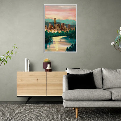 Austin Westlake Hills View - Living Room White Frame Canvas