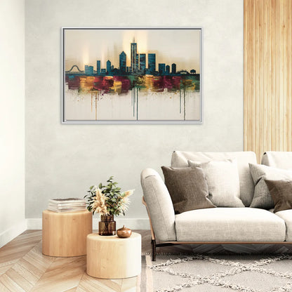 Detroit Skyline Silhouette - Living Room White Frame Canvas