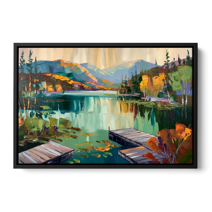 Lake Placid Mirror Lake View - Black Frame Canvas