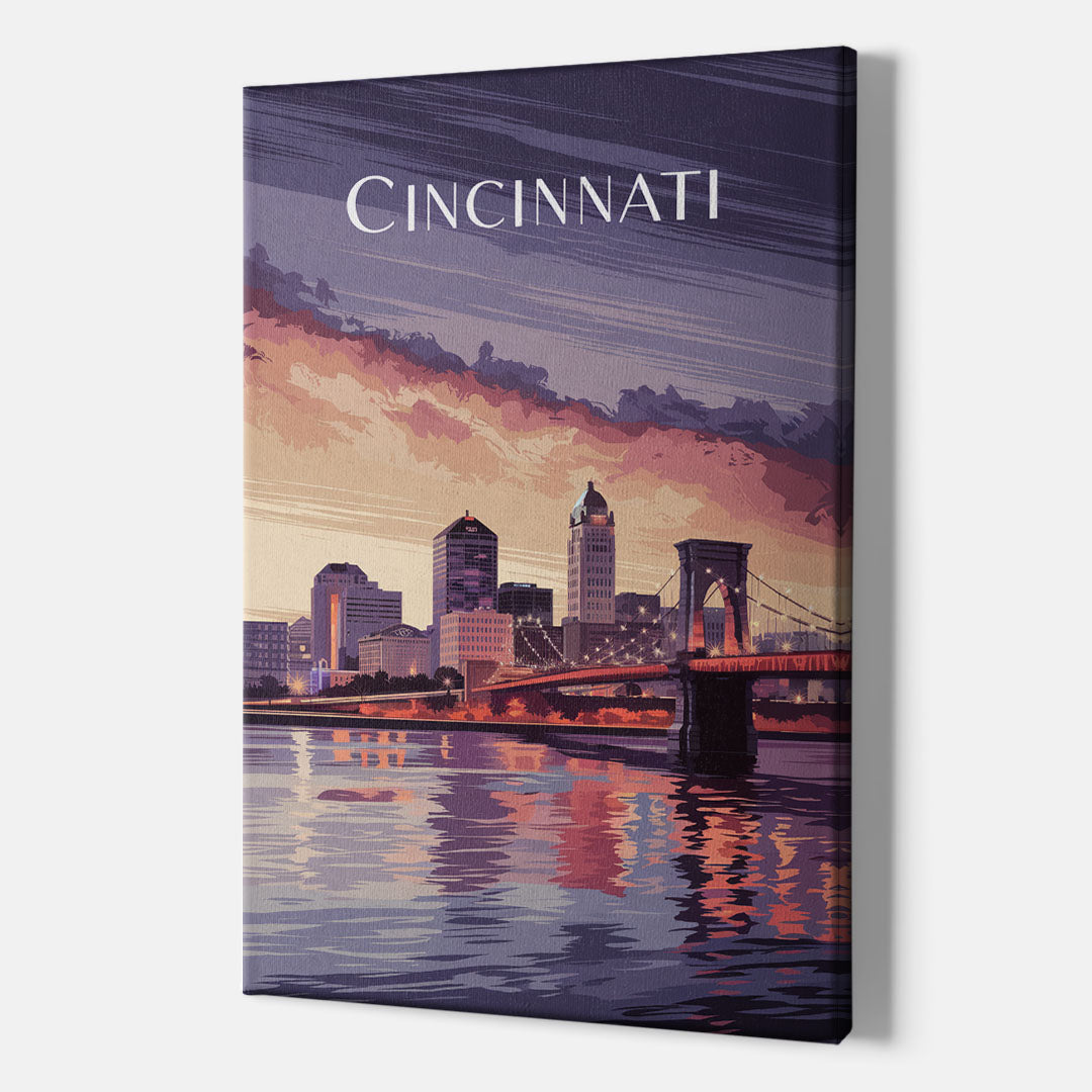 Cincinnati Skyline Over the Ohio River - Canvas Wall Art Indoor