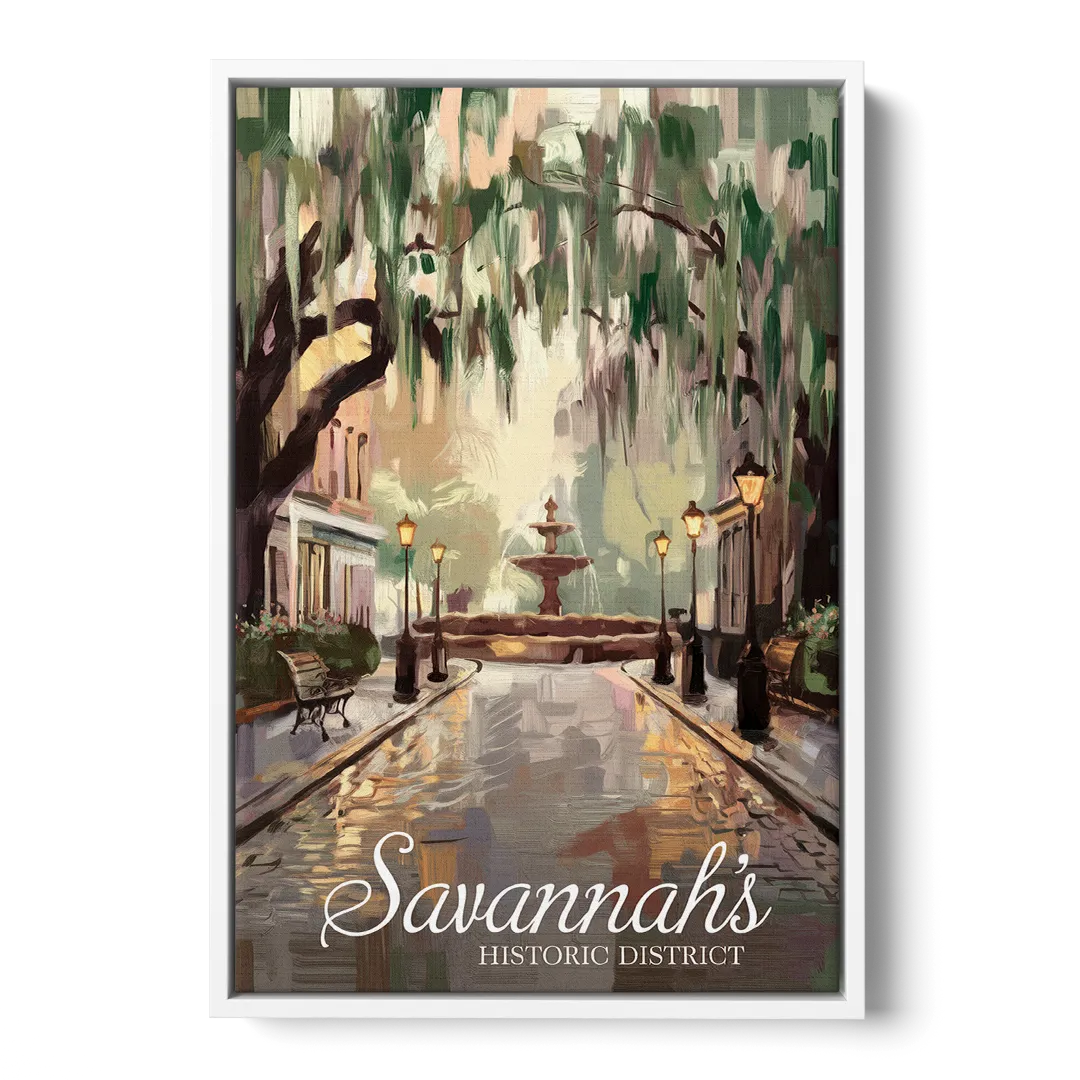 Savannah Historic District Charm - White Frame Canvas