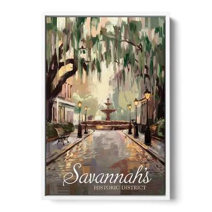 Savannah Historic District Charm - White Frame Canvas