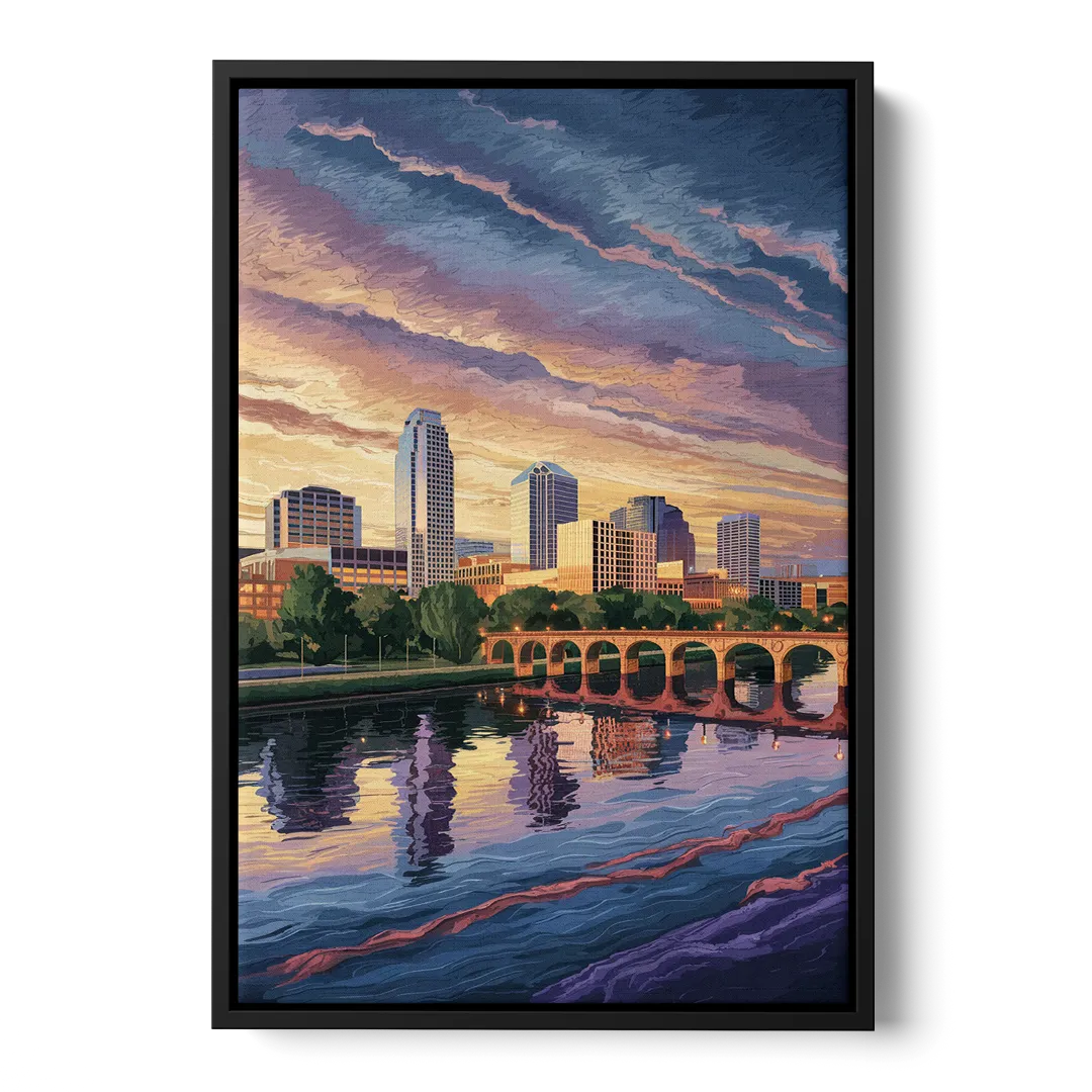 Austin Riverside Reflections - Black Frame Canvas