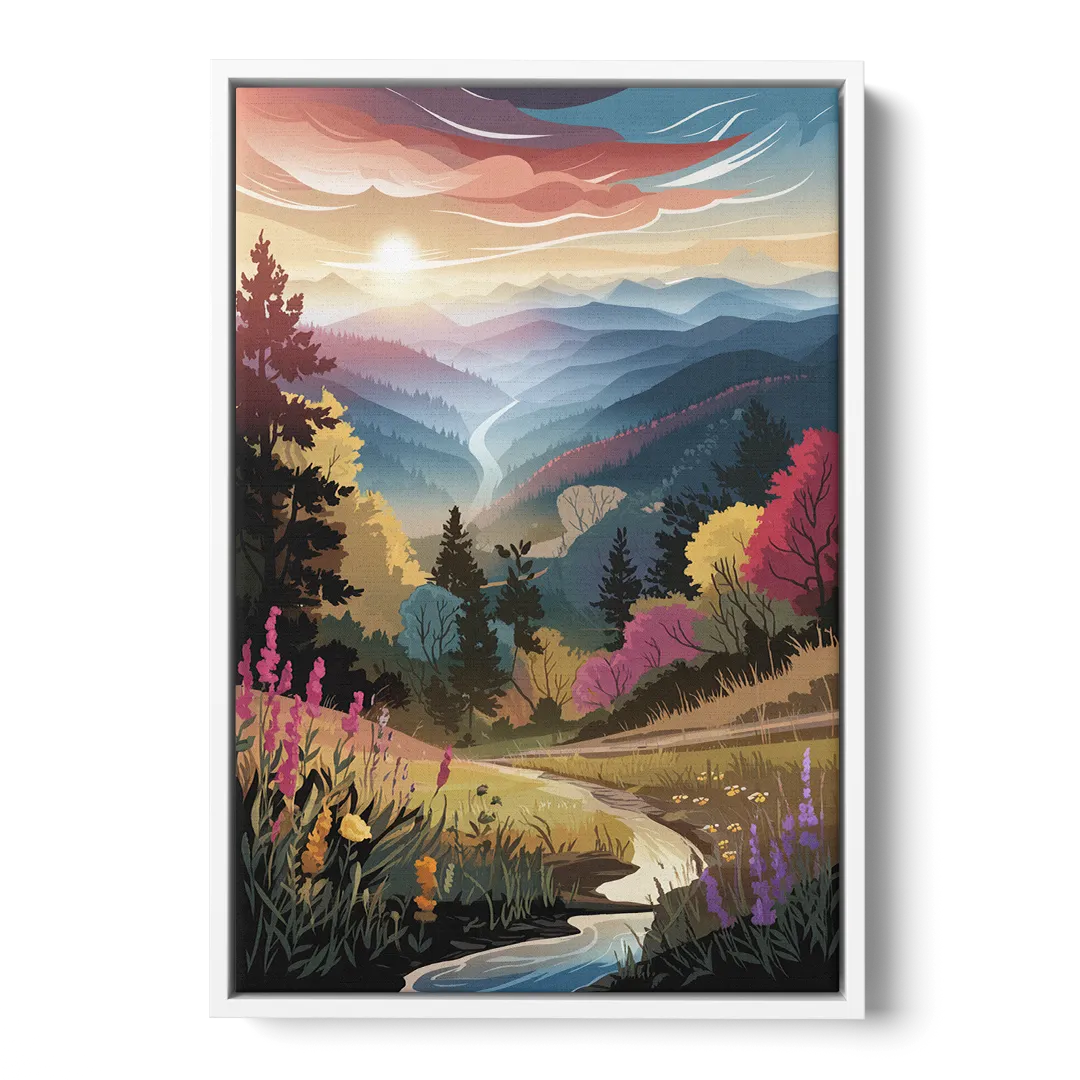 Asheville NC Scenic Overlook - White Frame Canvas