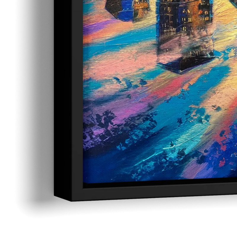 Houston Skyline Reflections - Close-Up Black Frame Canvas