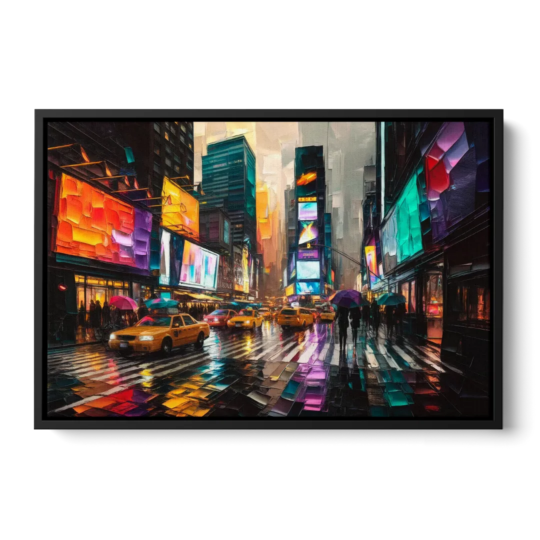 New York City Vibrant Street Scenes - Black Frame Canvas