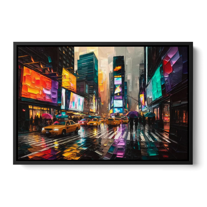 New York City Vibrant Street Scenes - Black Frame Canvas