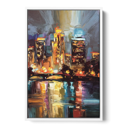Wichita Cityscape Glow - White Frame Canvas