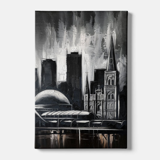 New Orleans Black and White Skyline - Canvas Wall Art