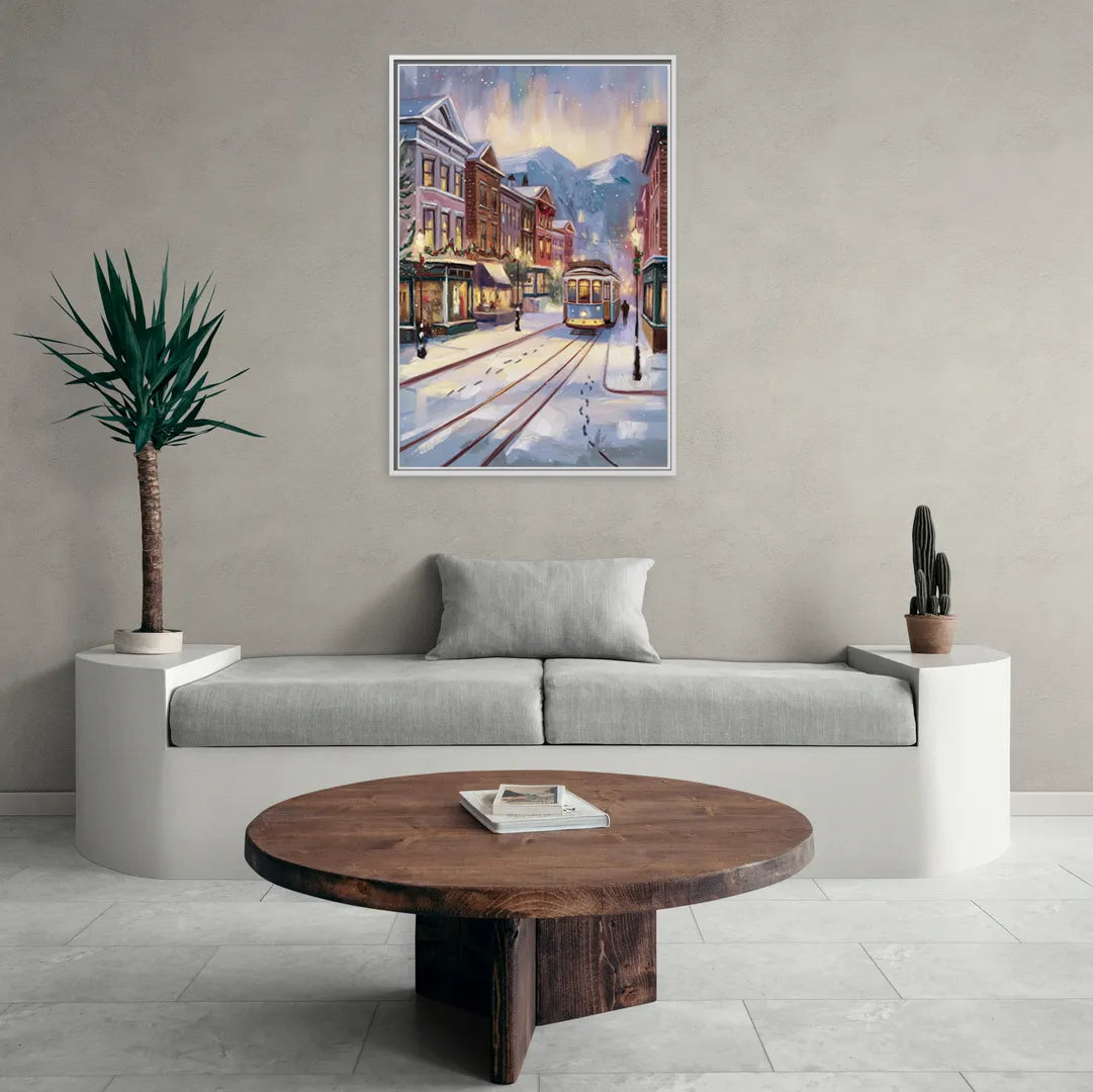 Salt Lake City Winter Scene - Living Room White Frame Canvas