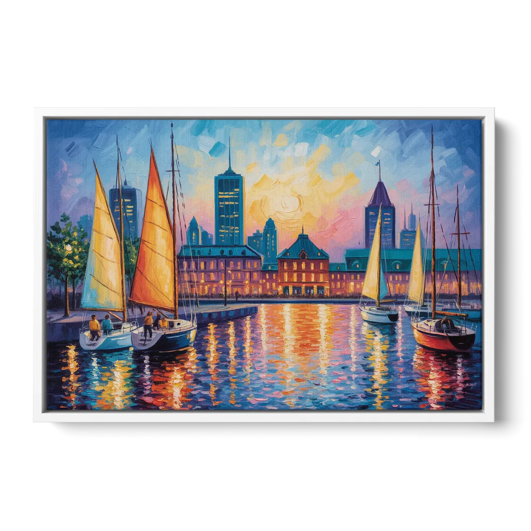 Vieux Port de Montral - White Frame Canvas