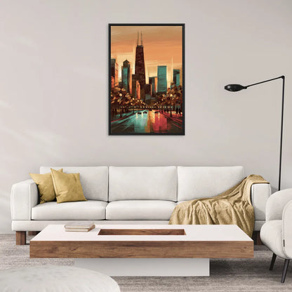 Chicago Magnificent Mile - Living Room Black Frame Canvas