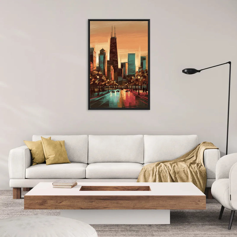 Chicago Magnificent Mile - Living Room Black Frame Canvas