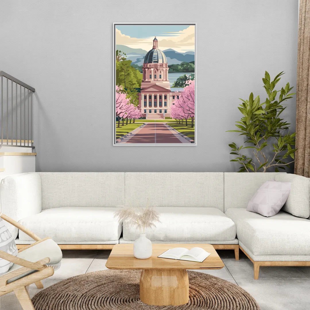 Raleigh State Capitol - Living Room White Frame Canvas