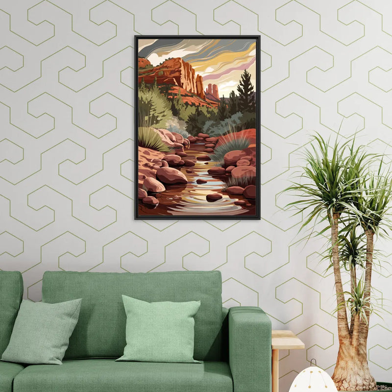 Sedona Oak Creek Reflections - Living Room Black Frame Canvas
