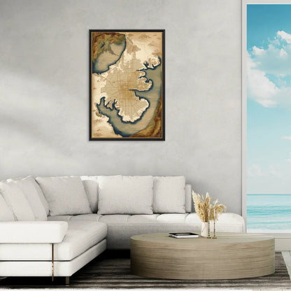 Charleston Map Design - Living Room Black Frame Canvas