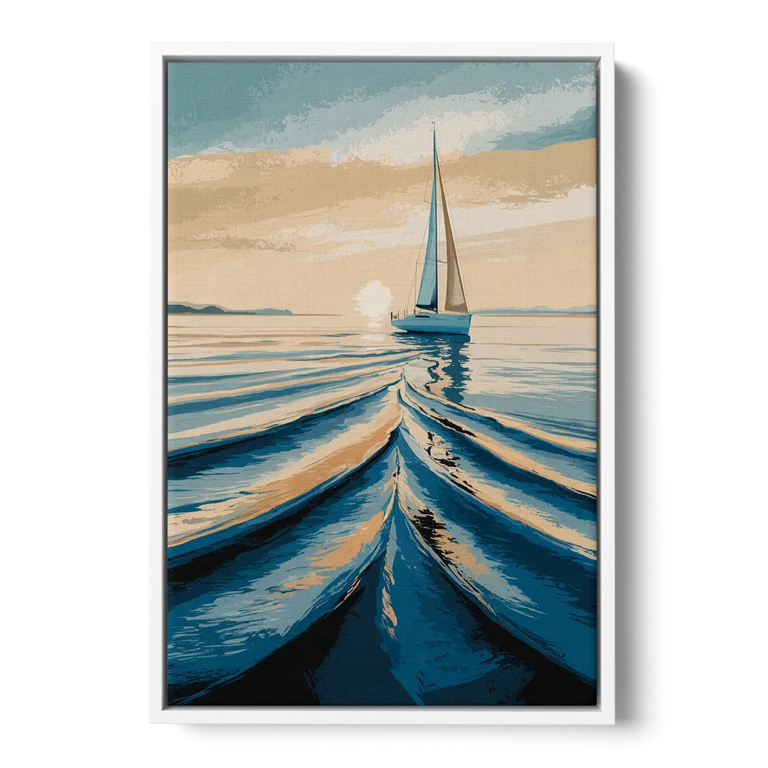 Seaside Sailboat Horizon - White Frame Canvas
