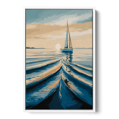 Seaside Sailboat Horizon - White Frame Canvas