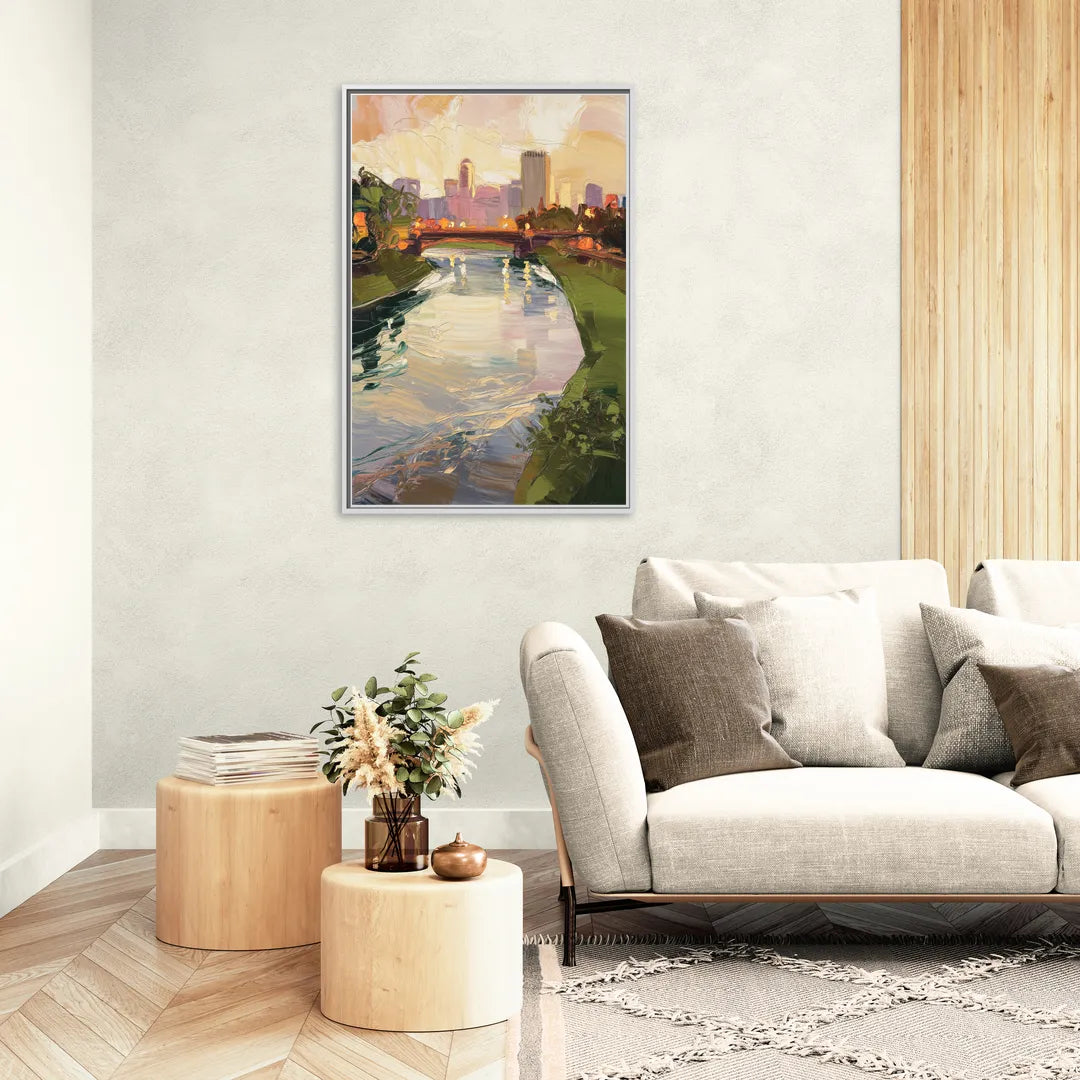 Rochester Genesee River View - Living Room White Frame Canvas