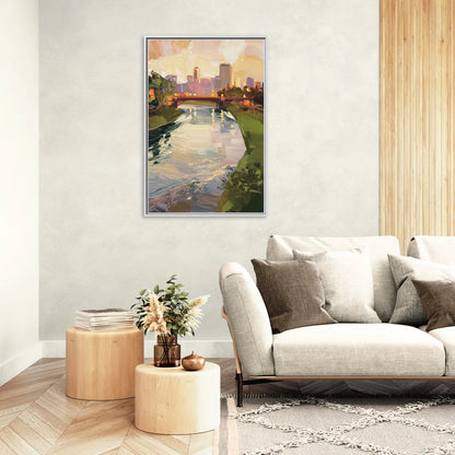 Rochester Genesee River View - Living Room White Frame Canvas