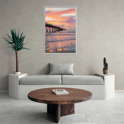 Myrtle Beach Pier at Sunset - Living Room White Frame Canvas