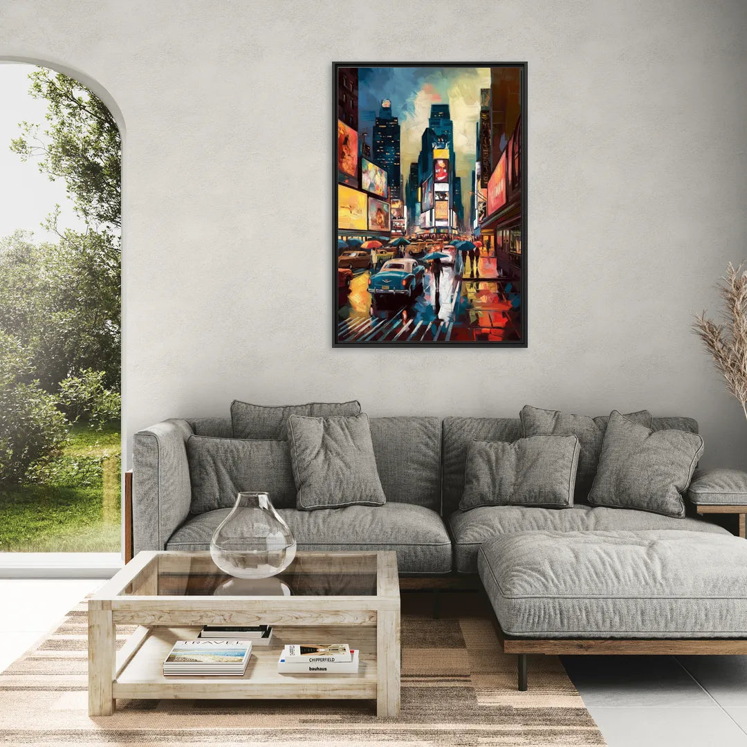New York City Times Square at Midnight - Living Room Black Frame Canvas