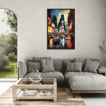 New York City Times Square at Midnight - Living Room Black Frame Canvas