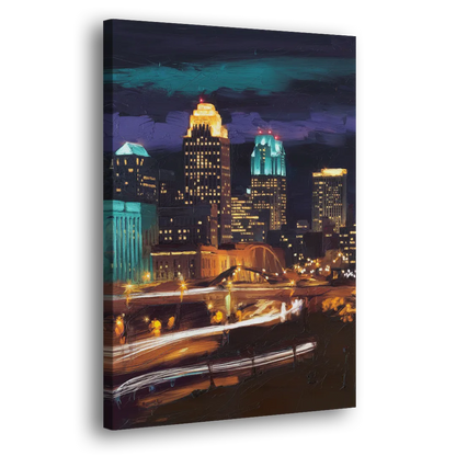 Kansas City Nighttime Skyline - Canvas Print Art Sides