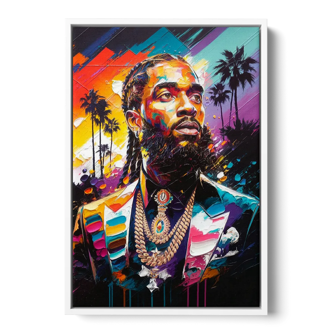 Los Angeles Nipsey Hussle Tribute - White Frame Canvas