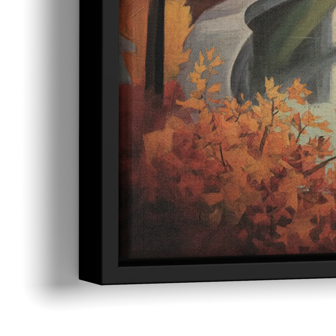 Niagara Parkway Autumn Scenic - Close-Up Black Frame Canvas