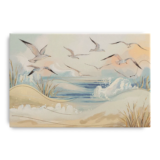 Myrtle Beach Seagulls In Flight - Canvas Wall Art