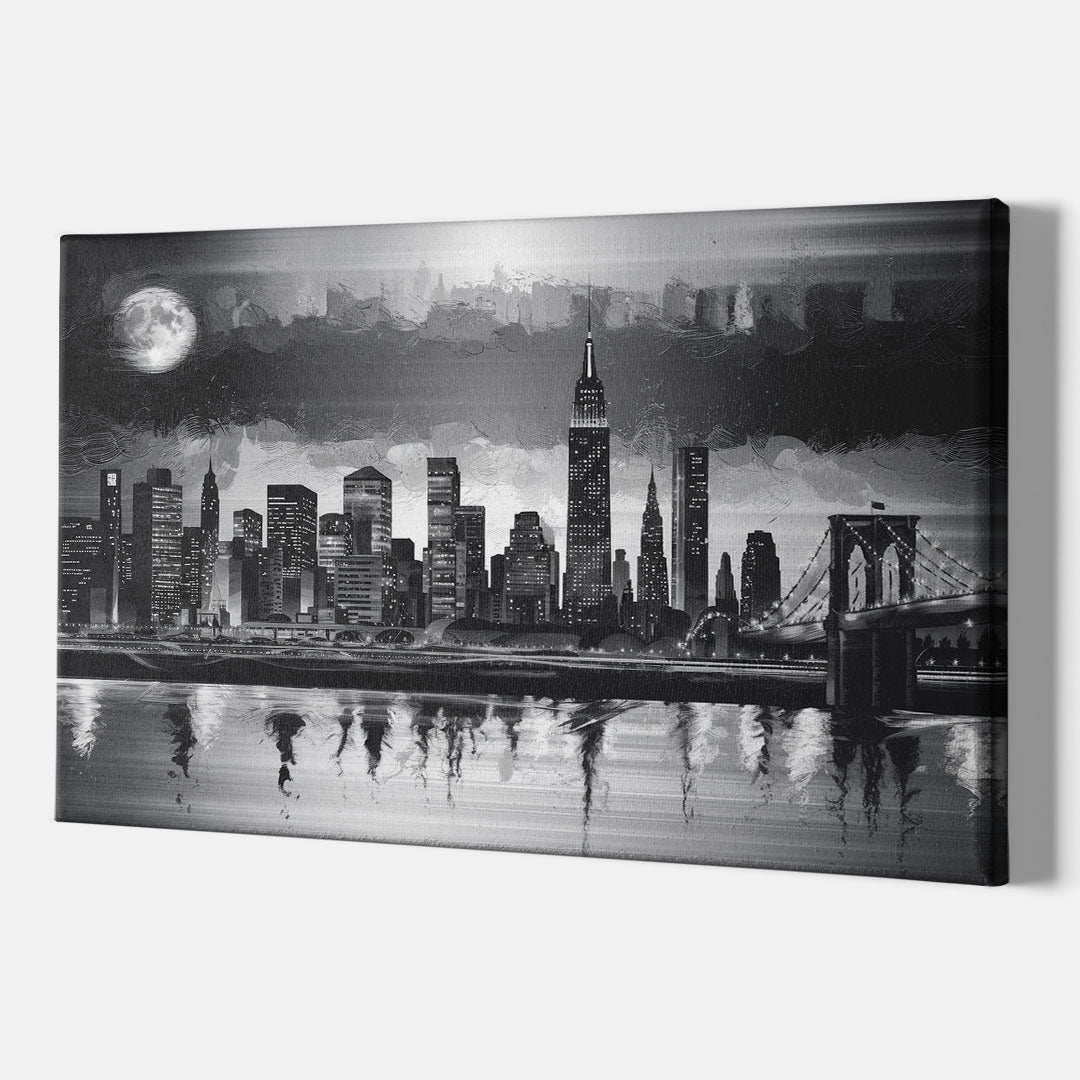 New York City Black And White Skyline - Canvas Wall Art Indoor