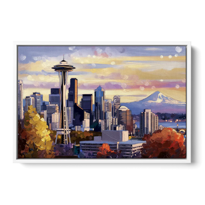 Seattle Iconic Landmarks - White Frame Canvas