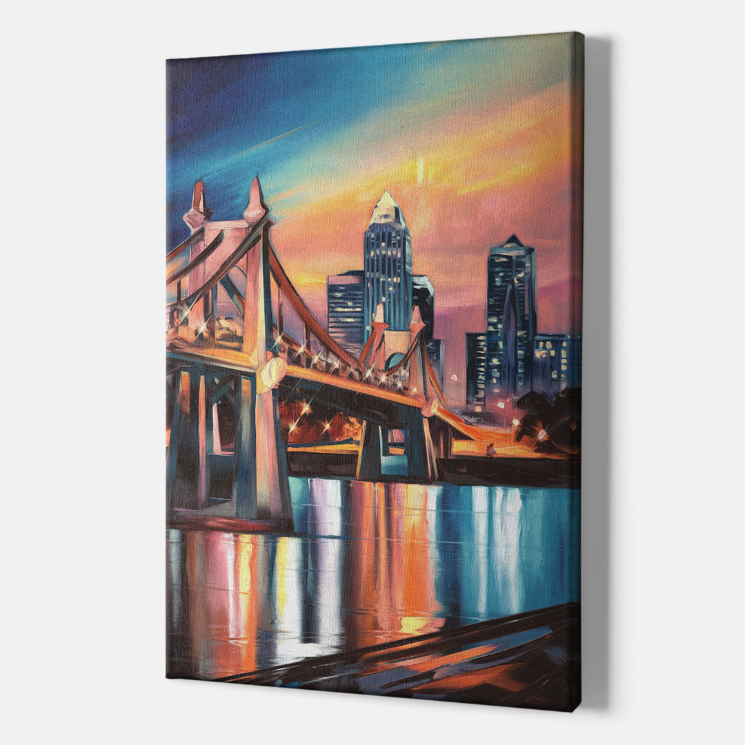 Cincinnati Skyline and Historic Bridges - Canvas Wall Art Indoor