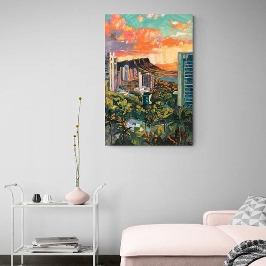 Honolulu Vibrant Cityscape - Canvas Wall Art Living Room