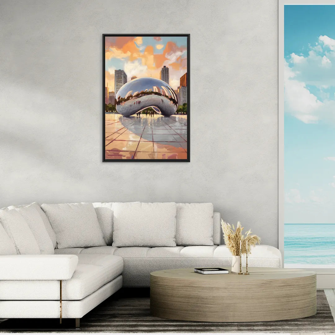Chicago Cloud Gate Reflection - Living Room Black Frame Canvas