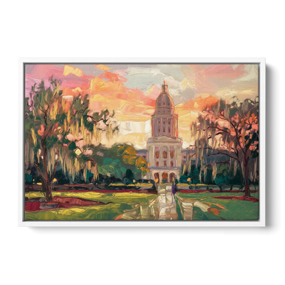 Baton Rouge Louisiana State Capitol - White Frame Canvas