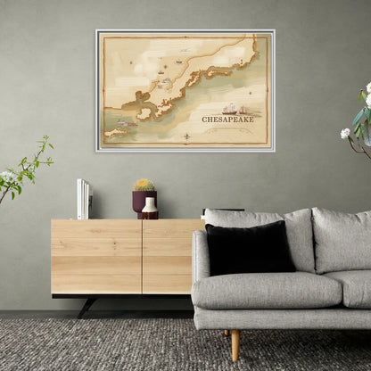 Chesapeake Bay Map Elegance - Living Room White Frame Canvas