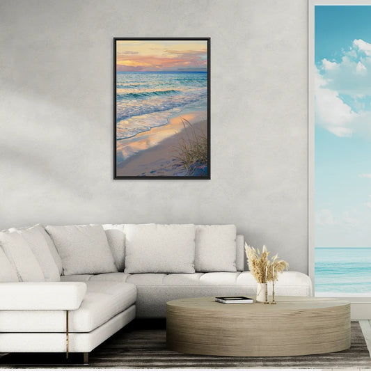 Hilton Head Island Sunset Beach View - Living Room Black Frame Canvas