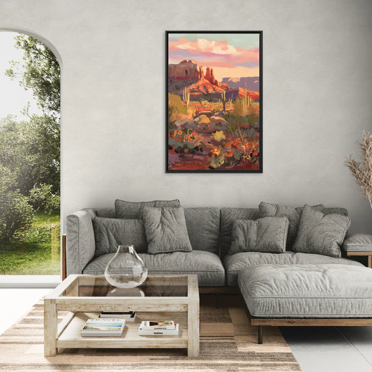 Sedona Desert Bloom Scenery - Living Room Black Frame Canvas