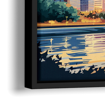 Pittsburgh Skyline At Sunset - Close-Up Black Frame Canvas