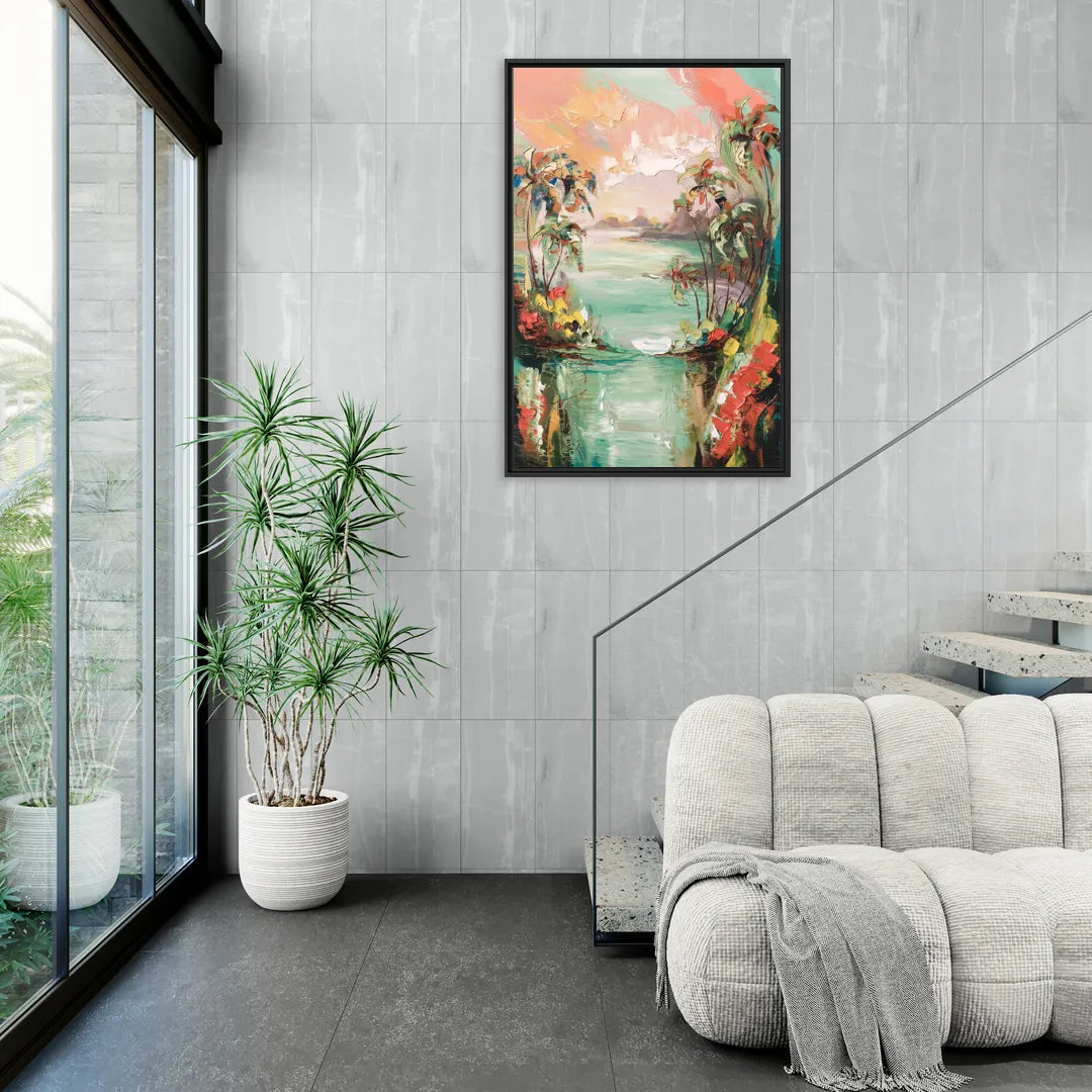 Orlando Tropical Landscape - Living Room Black Frame Canvas